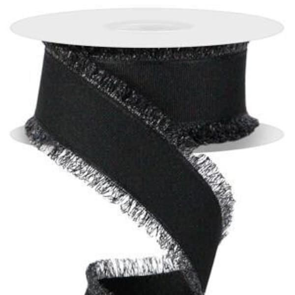 Ships Free Over 35 in US - Solid Fuzzy Edge Wired Ribbon, 1.5" x 10 Yards (Black) - RN588102