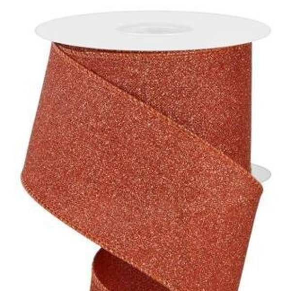 Ships Free Over 35 in US - Fine Glitter Wired Edge Ribbon, 2.5" x 10 Yards (Terracotta Orange) - RGE1381WE