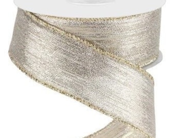 Ships Free Over 35 in US - Vertical Metallic Stripe Wired Edge Ribbon, 10 Yards (Champagne, 1.5 Inch) - RGC1293P5