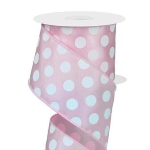 Ships Free Over 35 in US - Polka Dots Wired Edge Ribbon - 10 Yards (2.5 Inch, Pink) - RG158822