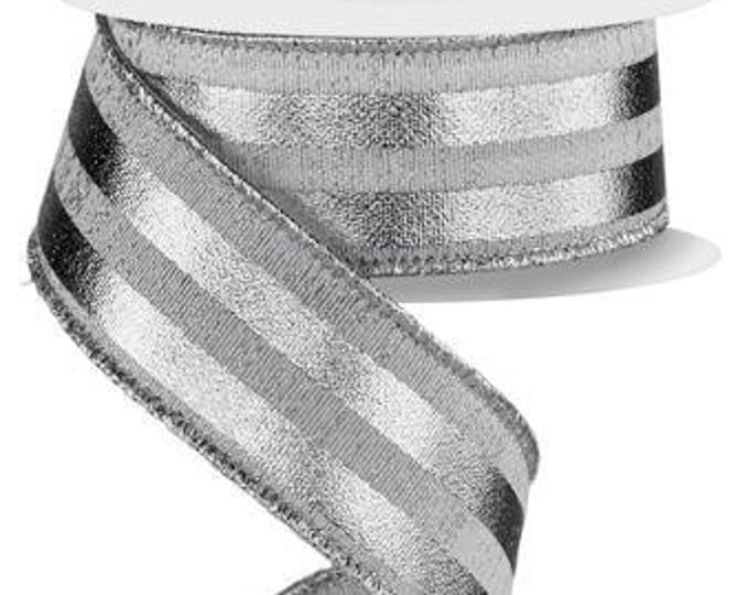 Ships Free Over 35 in US - Metallic Vertical Stripes Wired Edge Ribbon ...