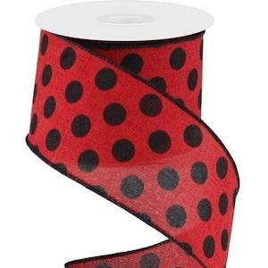 Ships Free Over 35 in US - Polka Dot Wired Edge Ribbon - 2.5" x 10 Yards (Red, Black) - RG0162824