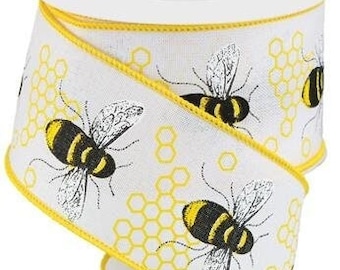 Ships Free Over 35 in US - Honey Bee Wired Edge Ribbon, 2.5" x 10 Yards (White) - RG0195227