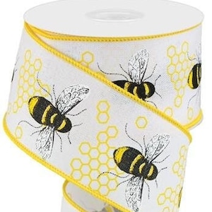 Ships Free Over 35 in US - Honey Bee Wired Edge Ribbon, 2.5" x 10 Yards (White) - RG0195227
