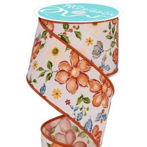 Ships Free Over 35 in US - Spring Watercolor Flowers Wired Edge Ribbon, 2.5" x 10 Yards (Wine, Orange, Moss, Teal) - RGF115433