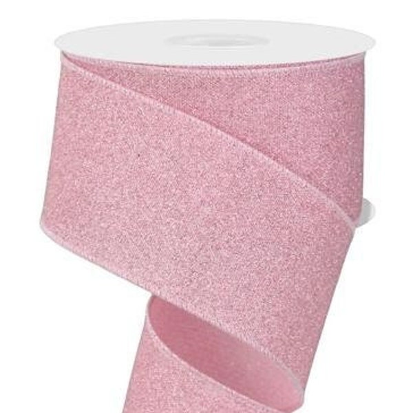 Ships Free Over 35 in US - Fine Glitter Wired Edge Ribbon, 2.5" x 10 Yards (Light Pink) - RGE179015