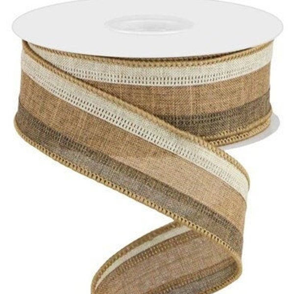 Ships Free Over 35 in US - 3 Color 3 in 1 Canvas Ribbon, 10 Yards (Natural, Tan, Brown, 1.5 Inch) - RG0160104