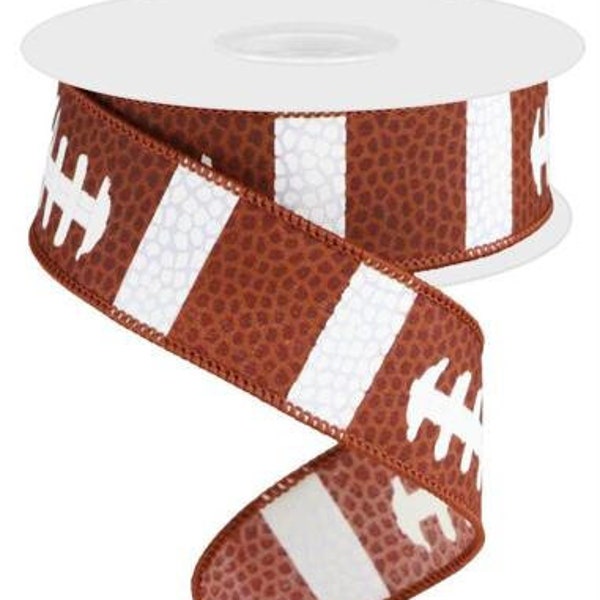 Ships Free Over 35 in US - Football Laces Wired Edge Ribbon - 1.5" x 10 Yards (Brown, White) - RG1092