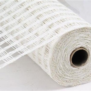 Ships Free Over 35 in US - Poly Burlap Check Deco Mesh Ribbon - 10" x 10 Yards (White) - RP812827