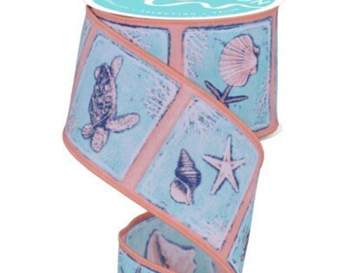 Ships Free Over 35 in US - Coastal Blocks Wired Edge Ribbon, 2.5