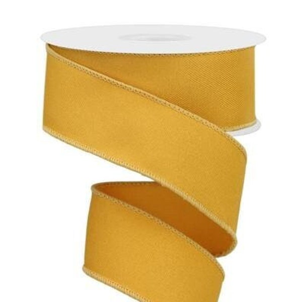 Ships Free Over 35 in US - Diagonal Weave Solid Wired Edge Ribbon, 1.5" x 10 Yards (Dark Yellow) - RGE1202NC