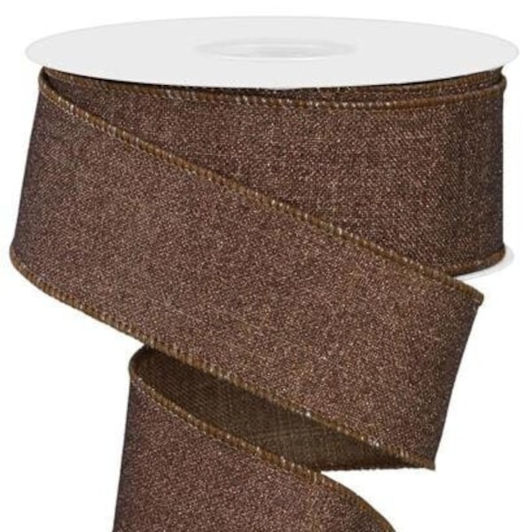 Ships Free Over 35 in US - Fine Glitter Wired Edge Ribbon, 1.5" x 10 Yards (Brown) - RGE138004