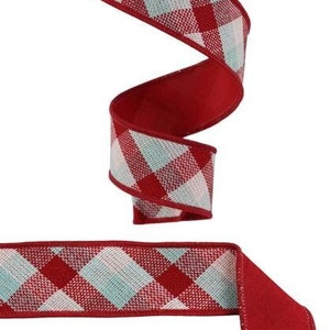 Ships Free Over 35 in US - Christmas Diagonal Check Reversible Fused-Back Wired Ribbon, 1.5&quot; x 10 Yards (Red, Ice Blue, White) - RGX0112H1
