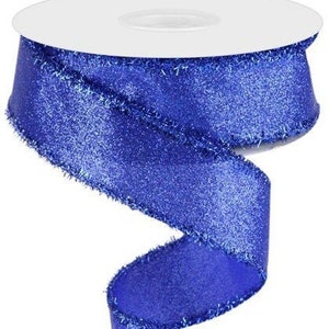 Ships Free Over 35 in US - Shimmer Glitter Ribbon with Tinsel Wired Edge, 1.5&quot; x 10 Yards (Royal Blue) - RGA830825