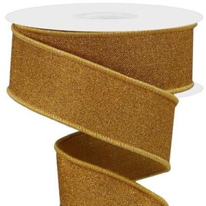 Ships Free Over 35 in US - Fine Glitter Wired Edge Ribbon, 1.5&quot; x 10 Yards (Mustard Yellow) - RGE138090