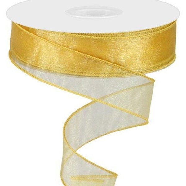 Ships Free Over 35 in US - Sheer Organza Wired Ribbon, 1.5" x 50 Yards (Mustard Yellow) - RC1268LA