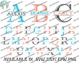 Digital Cut Files, Split Letters, SVG, DXF, EPS, Alphabet, Font, Vinyl, Silhouette, Cricut, Design Space, Vector