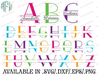 Digital Cut Files, Split Letters, SVG, DXF, EPS, Alphabet, Font, Vinyl, Silhouette, Cricut, Monogram, Vector