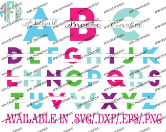 Digital Cut Files, Split Block Letters, SVG, DXF, EPS, Alphabet, Font, Vinyl, Silhouette, Cricut, Monogram