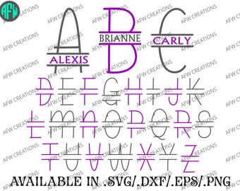 Split Skinny Letters - SVG, DXF, EPS - Digital Cut Files - Alphabet, Font, Vinyl - Silhouette, Cricut, Sure Cuts a Lot, Design Space