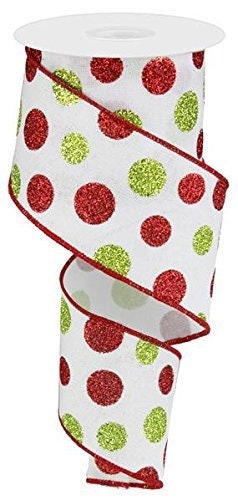 Red Polka Dots on Natural Ribbon with Frayed Edges - 1 1/2 inch