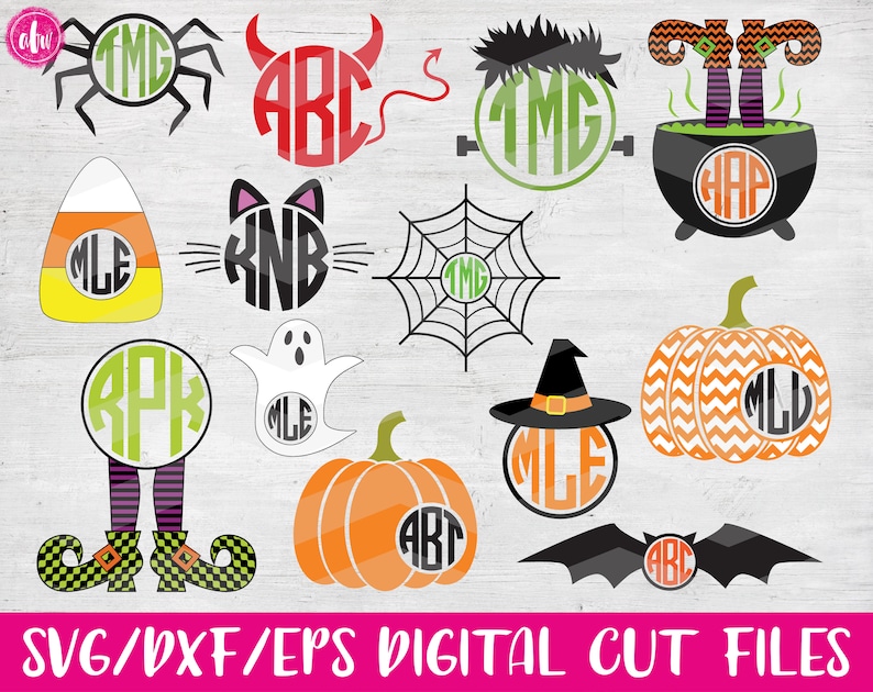 Download Halloween Monograms SVG DXF EPS Cut Files Pumpkin Witch | Etsy