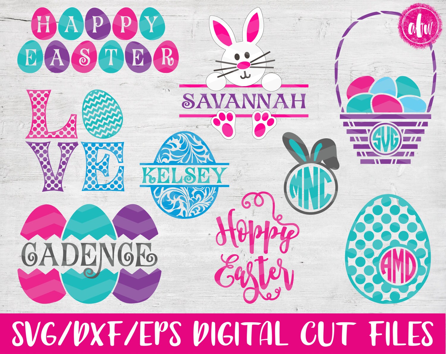 Download Easter Bundle SVG DXF EPS Cut Files Bunny Eggs Basket | Etsy