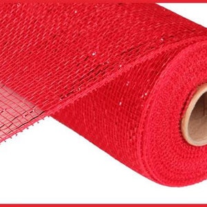 Ships Free Over 35 in US - Deco Poly Mesh Ribbon - Metallic Red  - 10" x 10 Yards - RE130124