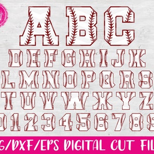 Baseball Letters & Numbers, Softball, SVG, DXF, EPS, Cut Files, Sports, Varsity, Laces, Stitches, Vinyl, Silhouette, Cricut