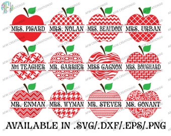 Digital Cut Files, Pattern Split Apples, SVG, DXF, EPS, Teacher, School, Appreciation, Preschool, Kindergarten, Silhouette, Cricut