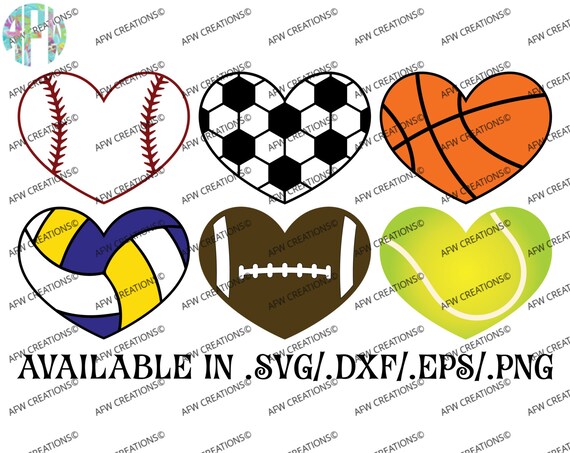 Digital Cut Files Sport Hearts Svg Dxf Eps Baseball Etsy