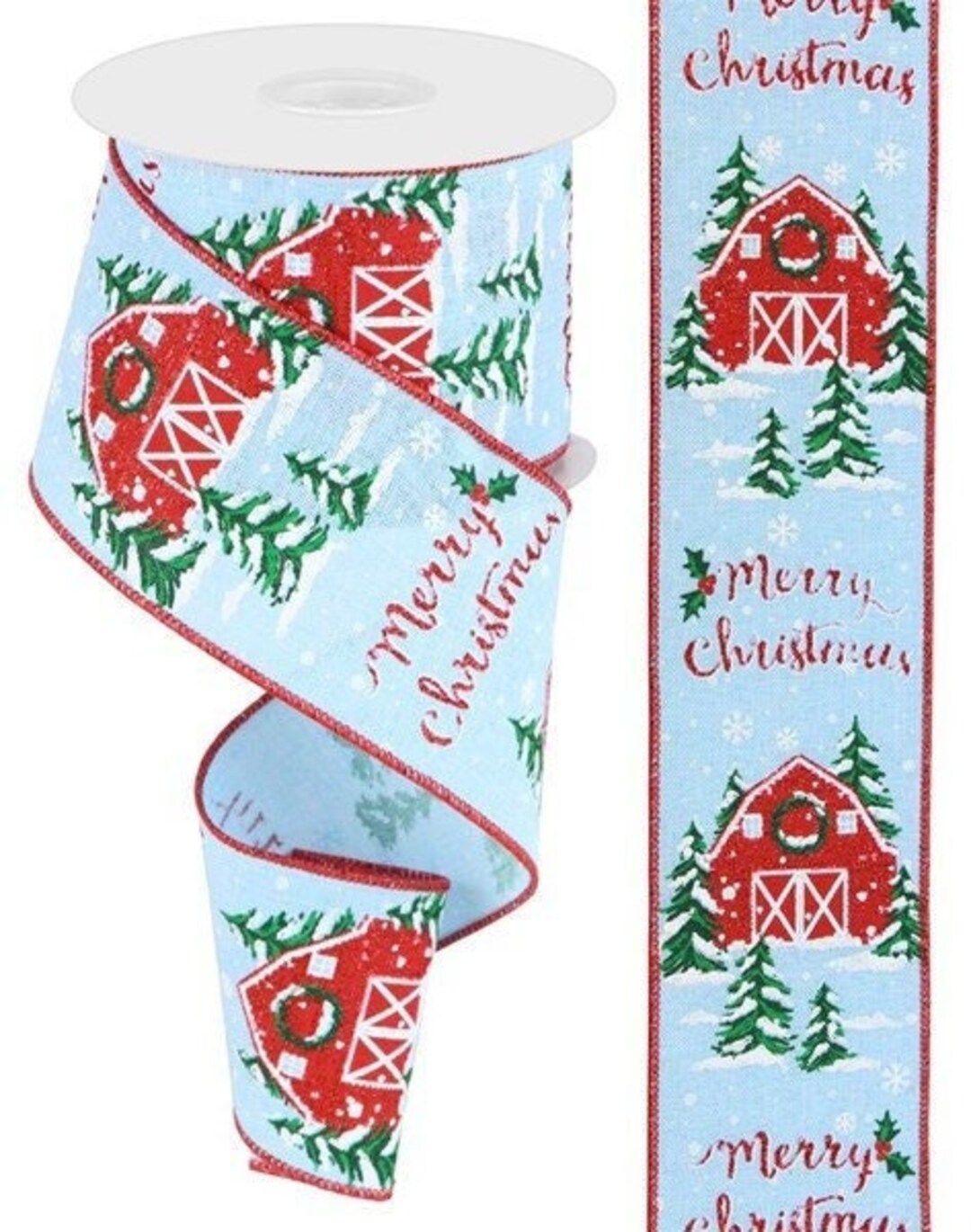 Barn Ribbon Ships Free Over 35 in US - Snowy Farmhouse Christmas Barn Wired Edge ...