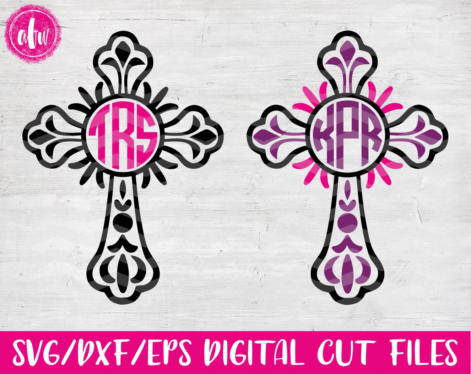 Download Monogram Cross Svg Dxf Eps Cut Files Easter Flourish Etsy