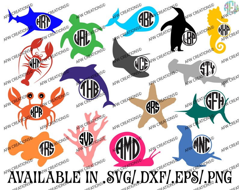 Download Digital Cut Files 16 Sea Life Monogram Frames SVG DXF EPS ...