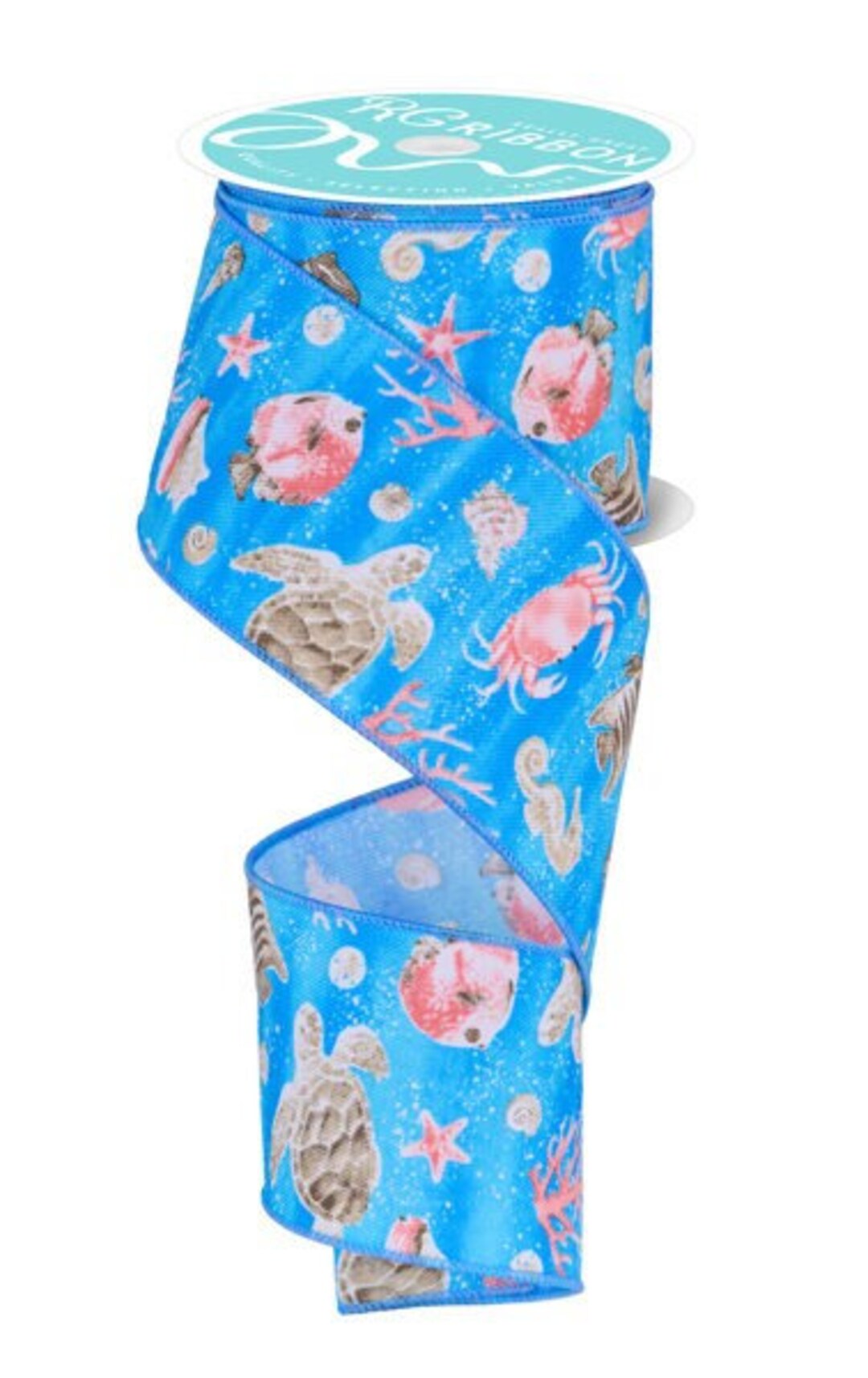 Ships Free Over 35 in US - Coastal Pattern Wired Edge Ribbon, 2.5