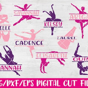 Digital Cut Files, Split Dance Designs, SVG, DXF, EPS, Dance, Gymnastics, Cheer, Ballet, Lyrical, Jazz, Sports, Vinyl  Silhouette, Cricut