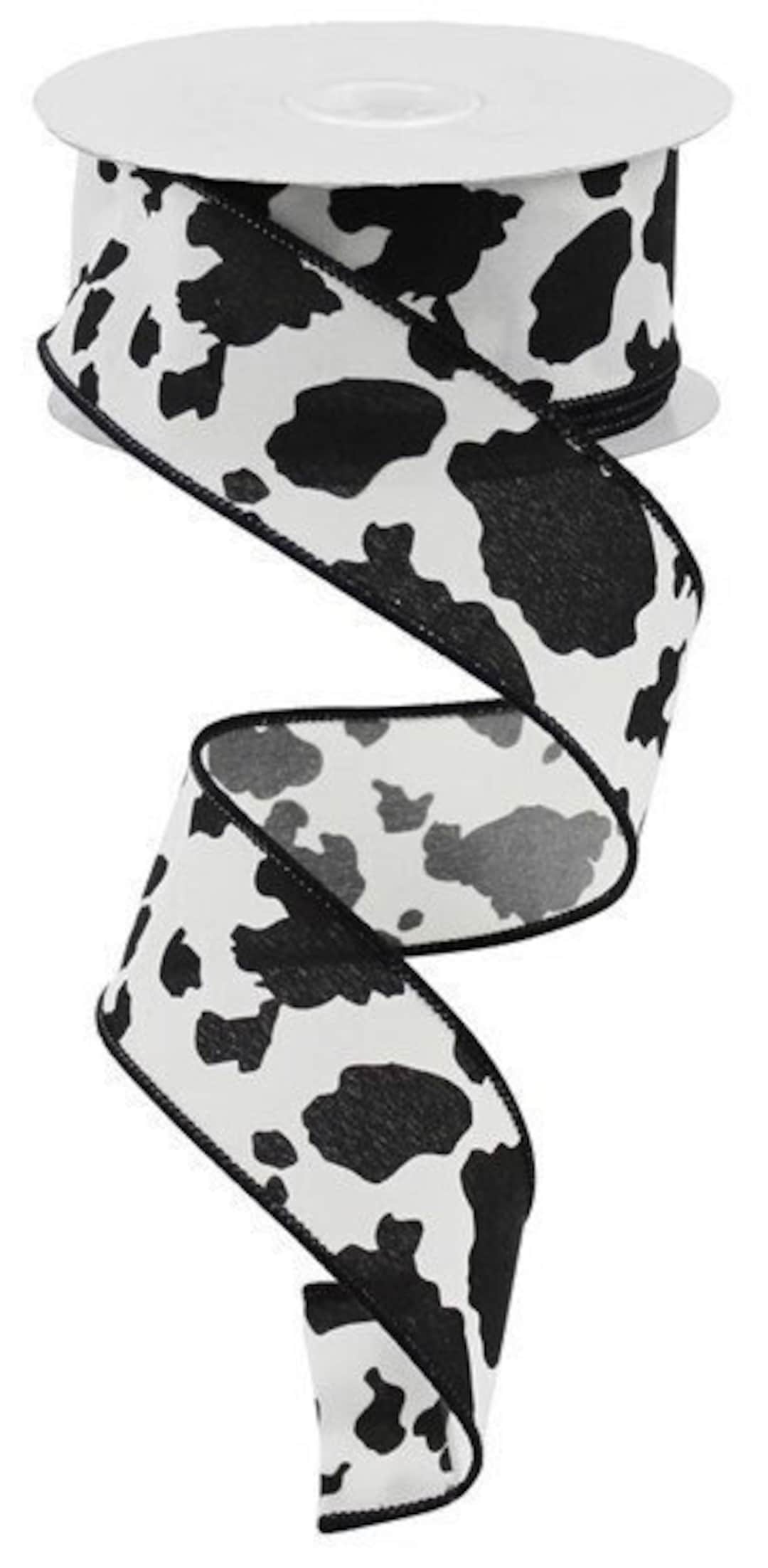 Ships Free Over 35 in US - Cowhide Cow Print Wired Edge Ribbon - 1.5