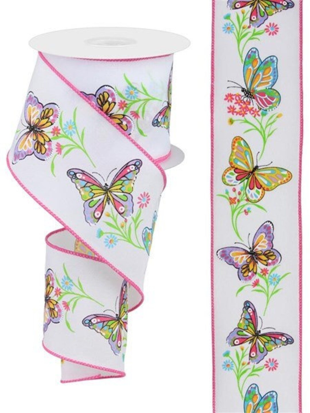 Ships Free Over 35 in US - Spring Butterflies Wired Edge Ribbon, 2.5