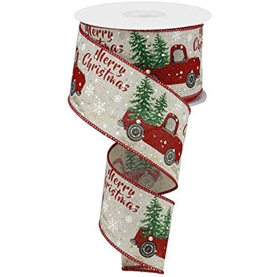 SALE* Christmas Vintage Red Truck Wired Edge Ribbon, 2.5