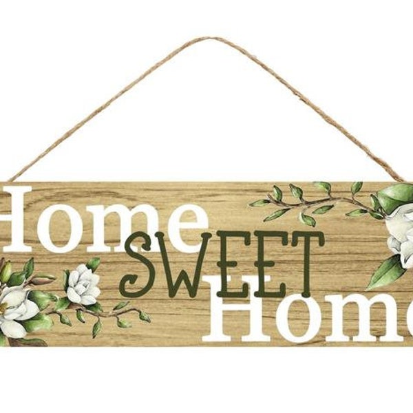 Ships Free Over 35 in US - Home Sweet Home Magnolia Flower Sign - Wreath Centerpiece Sign (Light Brown, White, Green) - AP8064