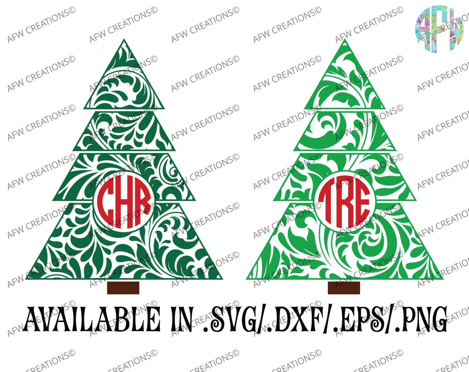 Download Digital Cut File Monogram Swirl Christmas Tree SVG DXF | Etsy