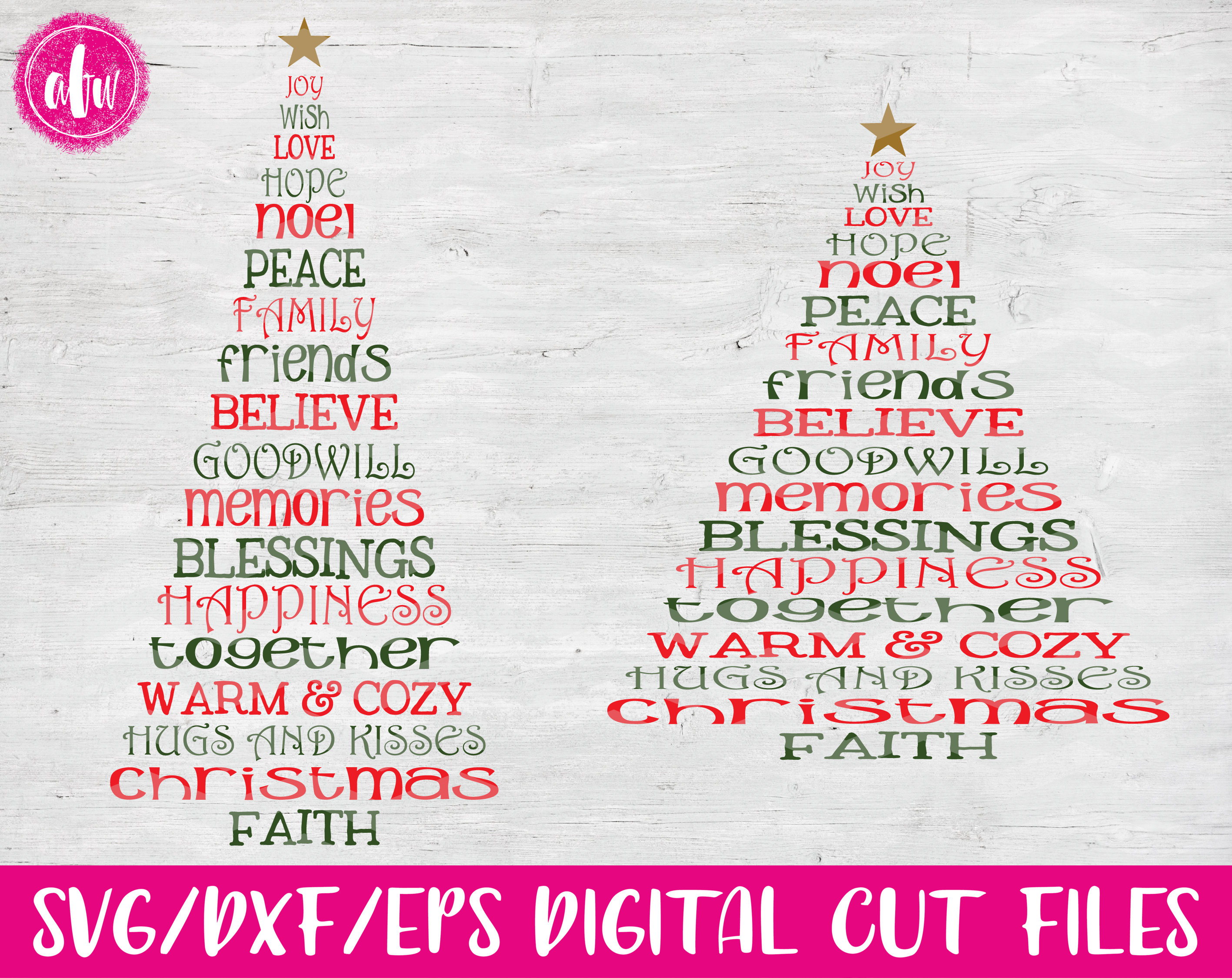 Download Christmas Word Tree SVG DXF EPS Cut Files Vinyl Vector | Etsy