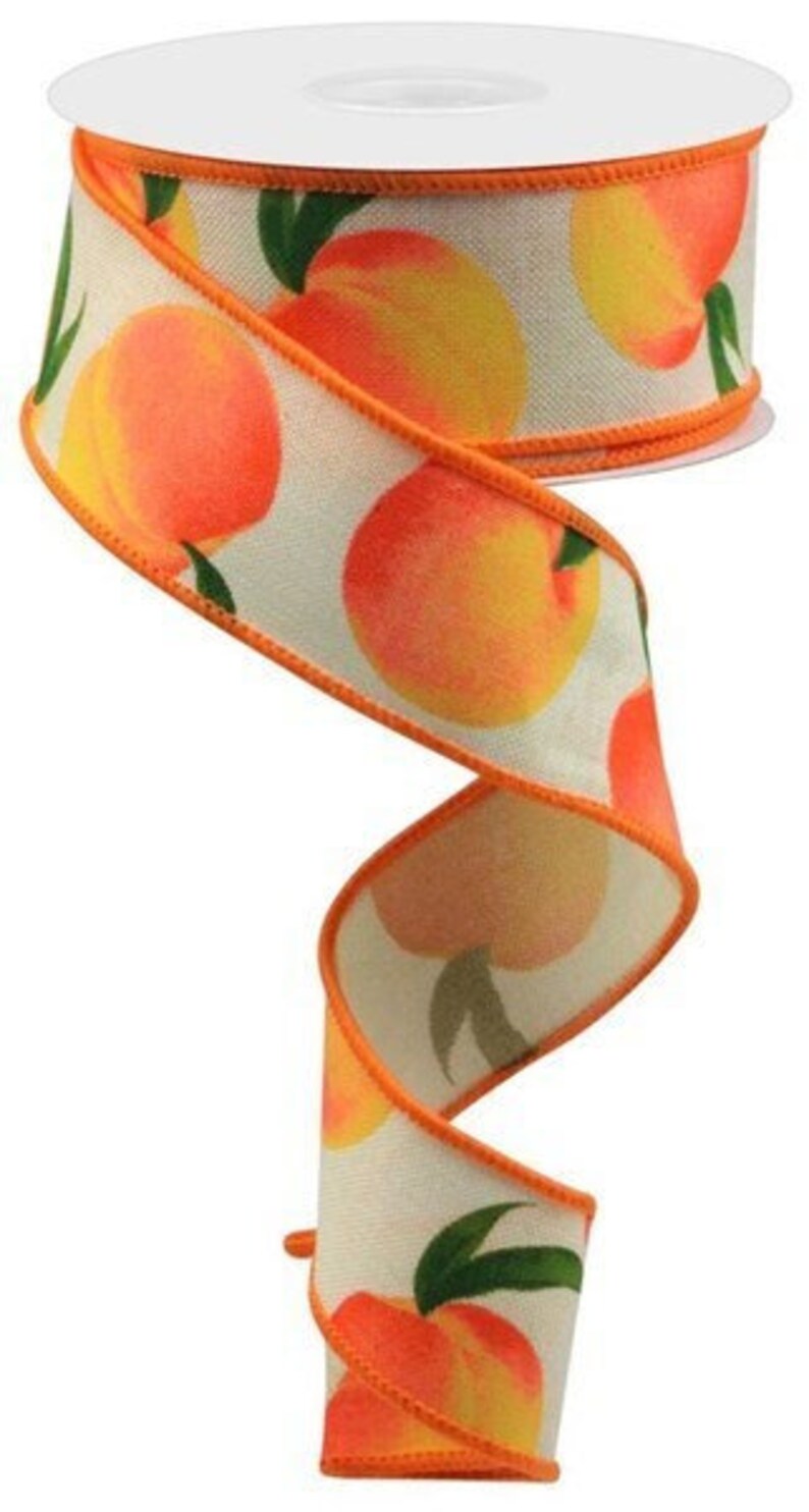 Peach Ribbons Ships Free Over 35 in US - Summer Peaches Wired Edge Ribbon, 1.5