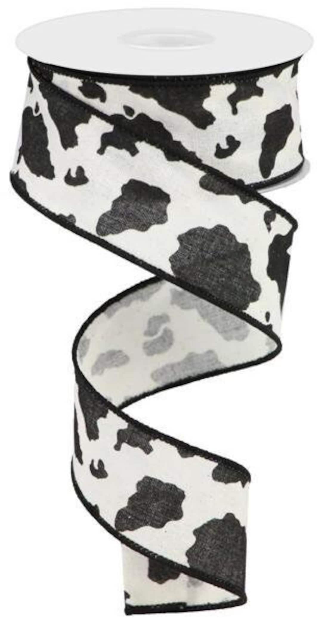 Cow Ribbon Ships Free Over 35 in US - Cow Print on Cotton Wired Edge Ribbon - 1.5 ...