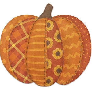 Ships Free Over 35 in US - Fall Quilted-Look Pumpkin Embossed Metal Sign - Wreath Attachment (Yellow, Orange, Rust, Brown) - MD1262