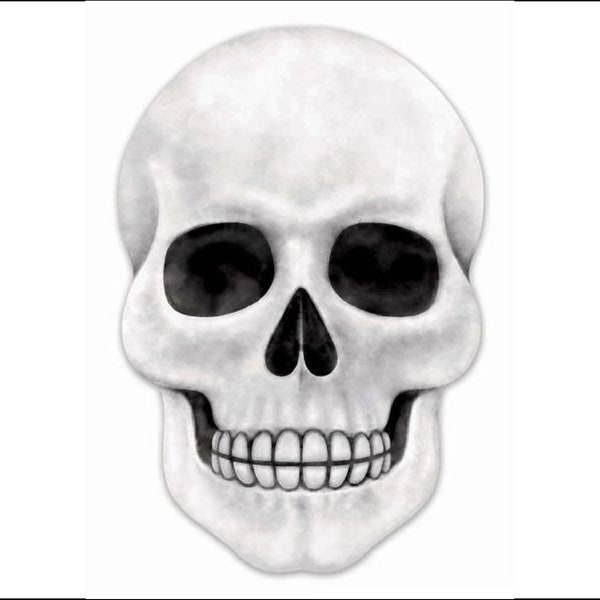 Ships Free Over 35 in US -  Halloween Skull Embossed Metal Sign - Wreath Attachment (White, Cool Grey, Black) - MD0998