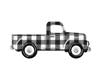 Ships Free Over 35 in US - Checked Antique Truck Embossed Metal Sign - Wreath Attachment (Black, White, Grey) - MD067027