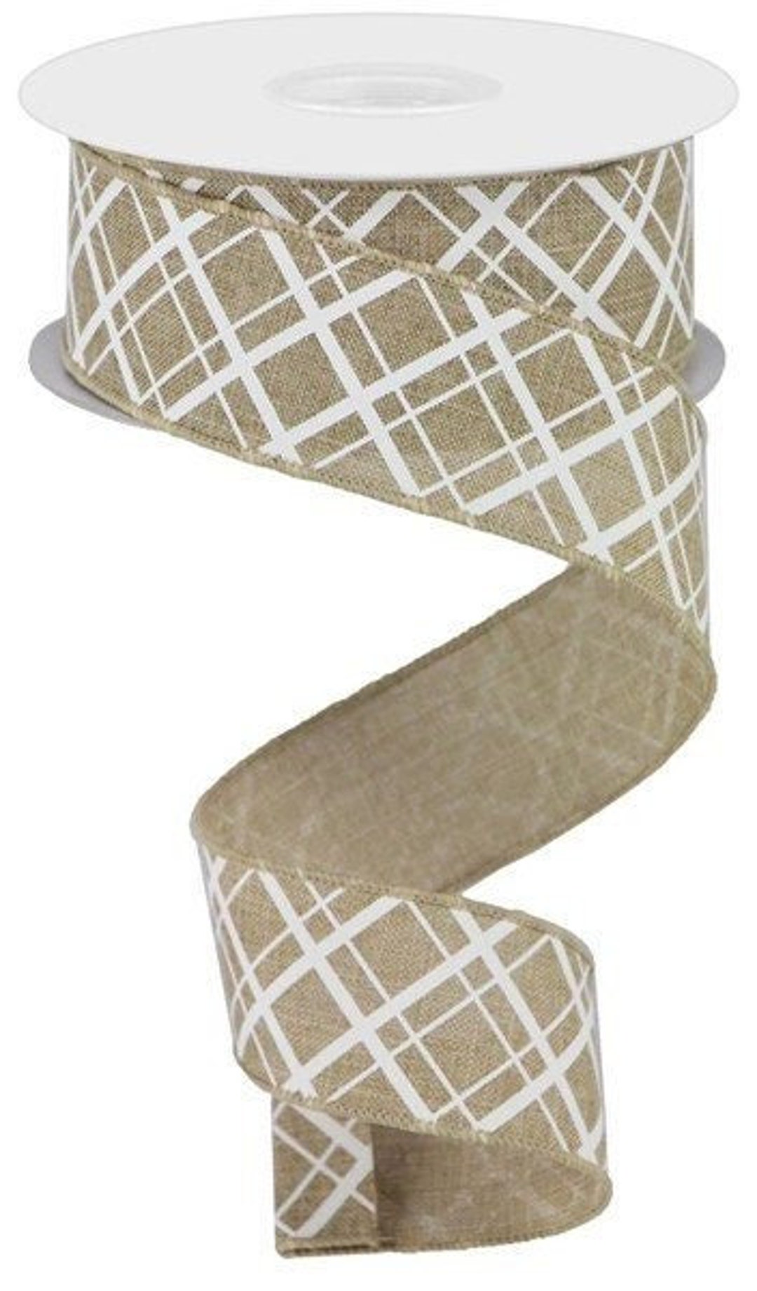 Ships Free Over 35 in US - Diagonal Check Wired Ribbon (beige, White ...