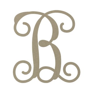 Ships Free Over 35 in US - 12&quot; Monogram Letter &#39;B&#39; MDF Sign - Wreath Centerpiece (Natural Wood) - AB2197