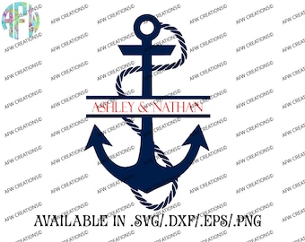 Digital Cut File, Split Anchor, SVG, DXF, EPS, Nautical, Summer, Beach, Ocean, Vinyl, Vector, Frame, Silhouette, Cricut